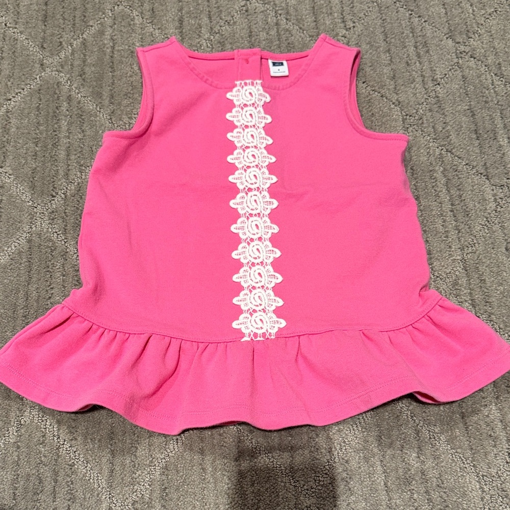 Pink Sleeveless Kids Top with Lace Detail